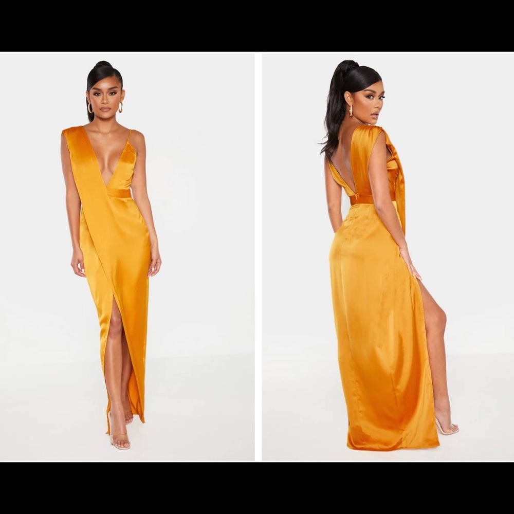 Mustard Asymmetric Drape Detail Maxi Dress
